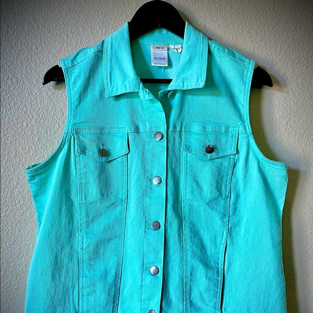 DenimEase Stretch Denim Vest - Beach Glass